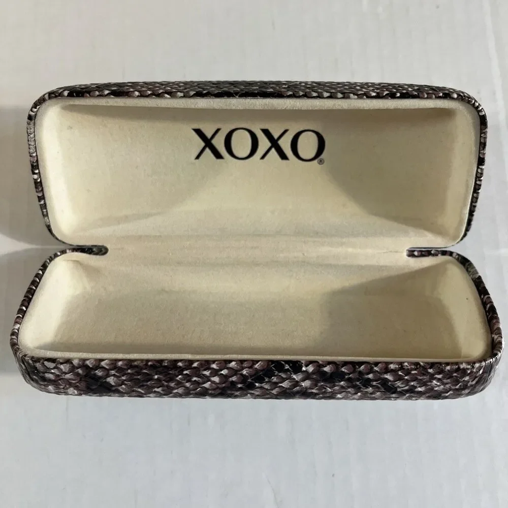 XOXO Clamshell Eyeglasses Case Faux Snakeskin Purple Black Sunglasses Holder